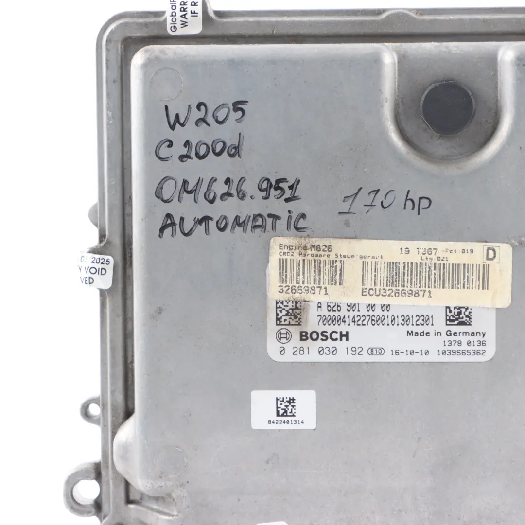 Mercedes W205 C200d 626.951 170HP Engine Unit ECU Kit A6269000000 Key + Ignition
