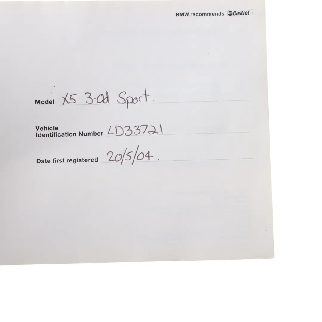 BMW X5 E53 Service Booklet Owner's Handbook Book 0158189