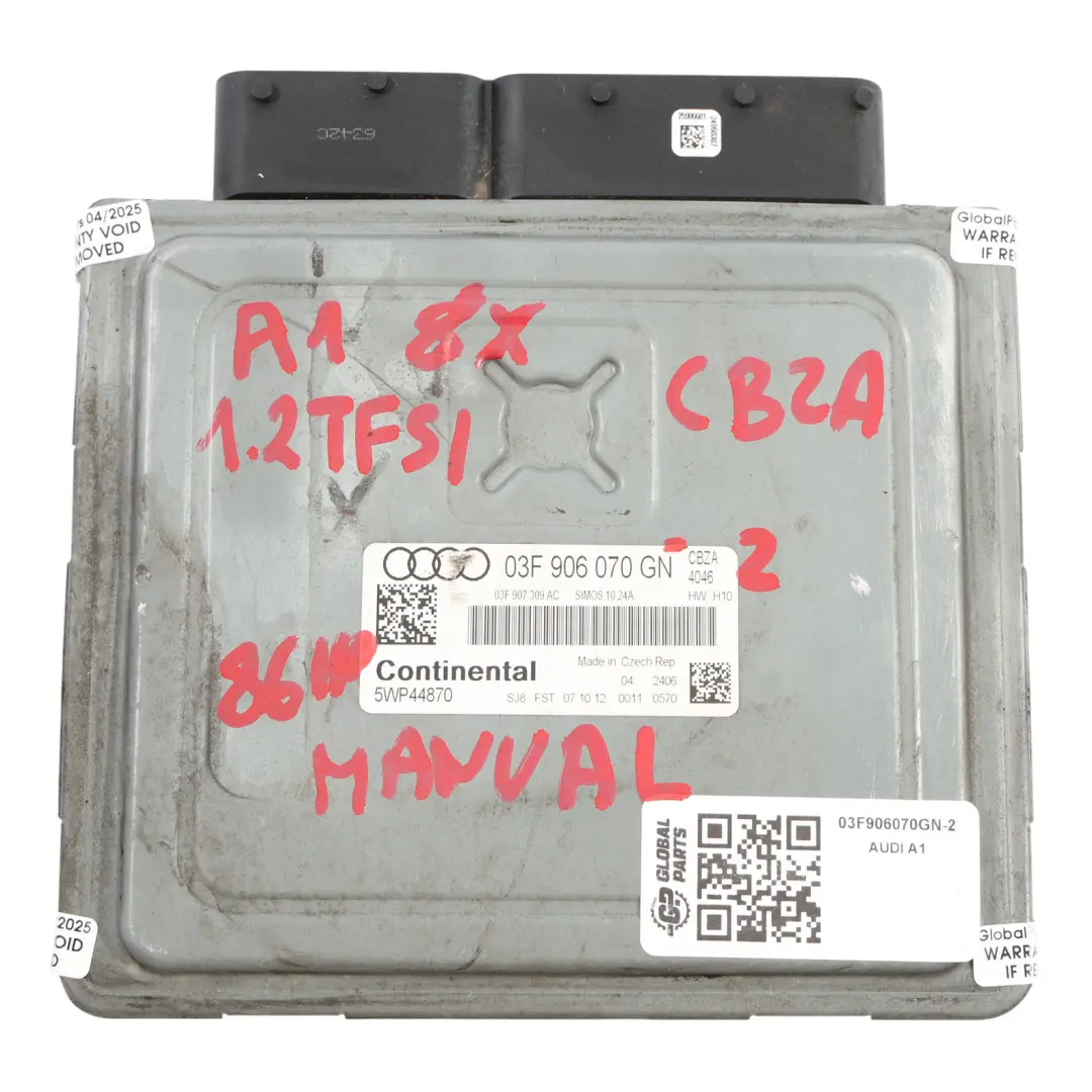Audi A1 8X 1.2 TFSI CBZA 86HP Engine Control ECU Kit 03F906070GN Manual