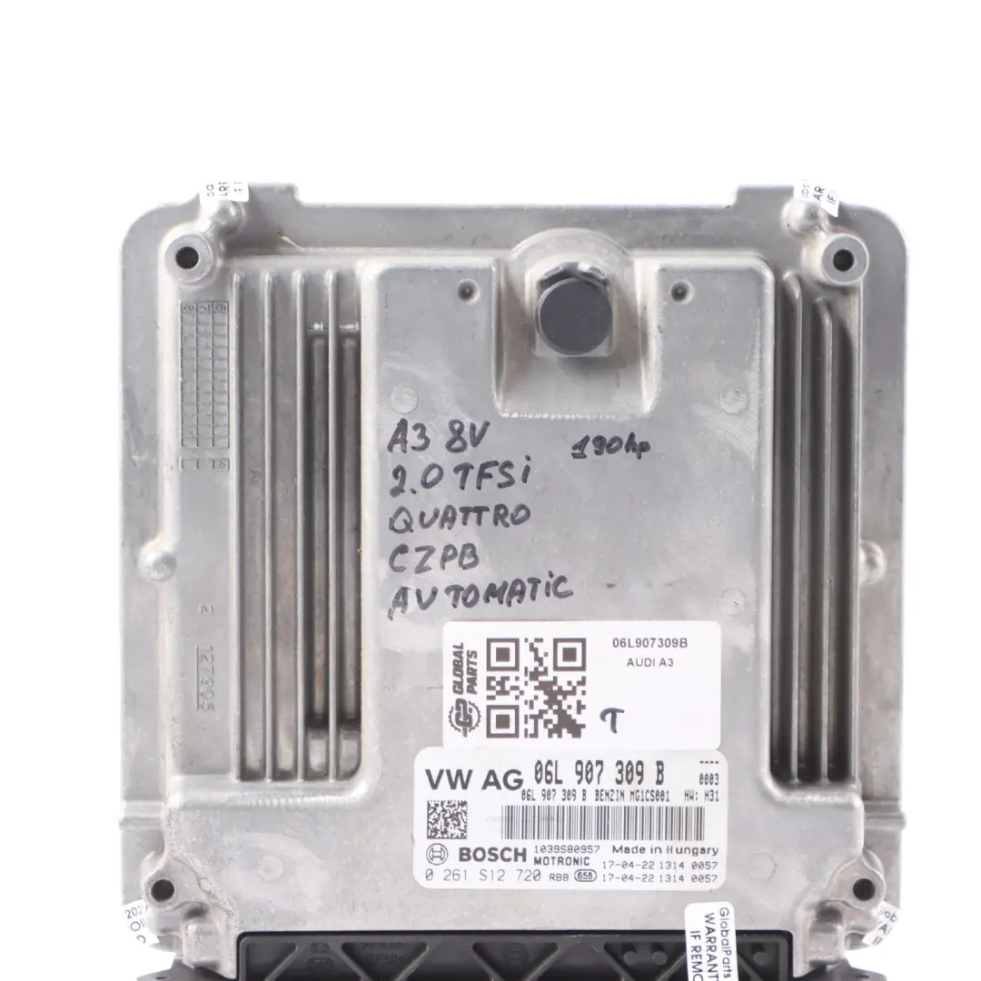 Audi A3 8V 2.0 TFSI Quattro CZPB 190HP Engine Control ECU 06L907309B Automatic