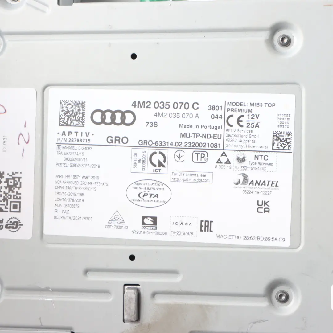 Audi Q7 4M CD Player Radio Multimedia Audio Head Unit 4M2035070C