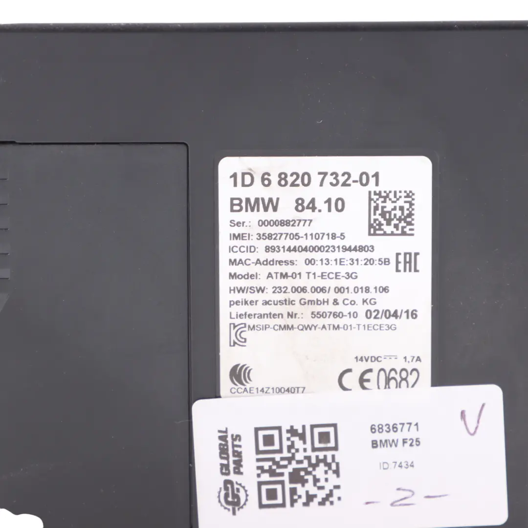 Bluetooth Module BMW F22 F23 F25 F32 F34 F82 Telematics Control Unit 6836771