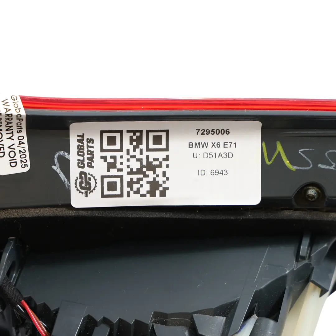 BMW X6 E71 Rear Lamp Inner Light Trunk Lid Boot Tailgate Right O/S 7295006
