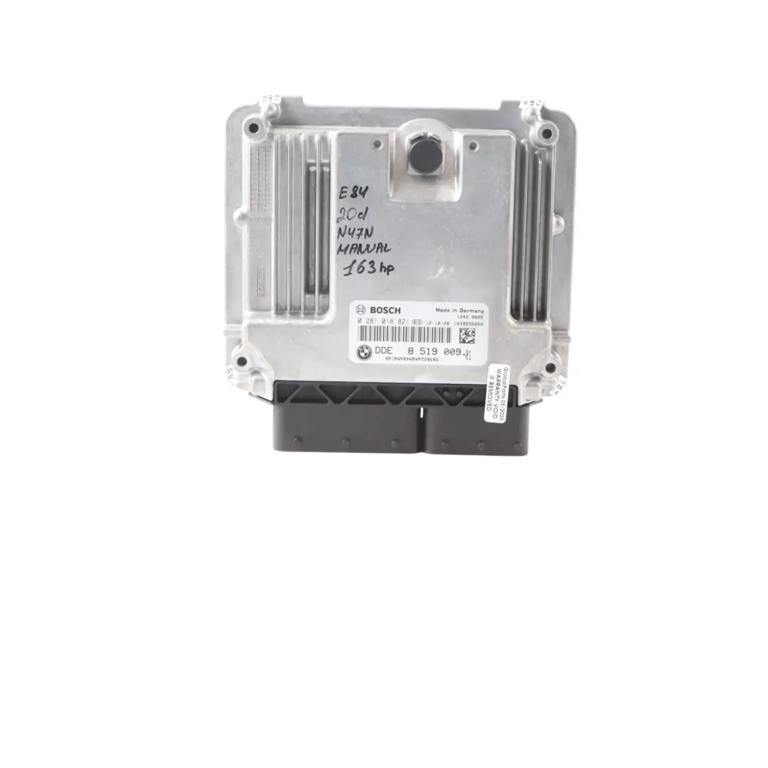 BMW X1 E84 20d Diesel N47N 163HP Engine ECU Kit DDE CAS3 + Key 8519009 Manual