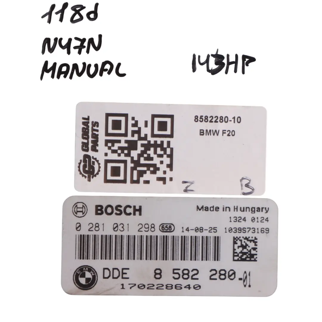 BMW F20 F30 F31 118d 318d N47N 143HP Engine Unit ECU DDE Kit 8582280 Manual