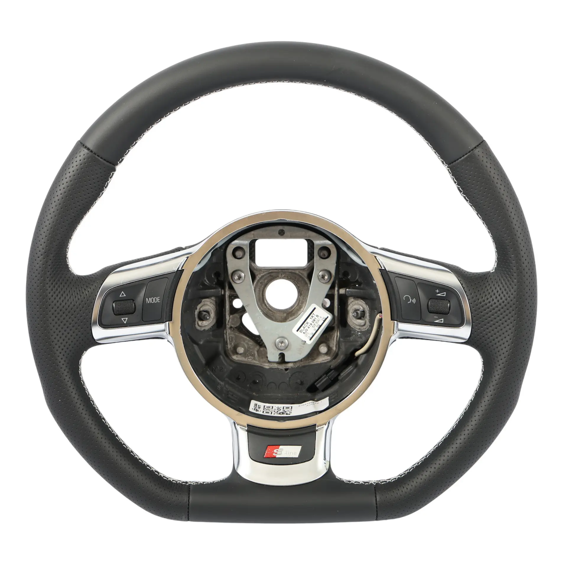 Audi TT 8J Volante NUOVO In Pelle Nera Fondo Piatto Filo Bianco 8J0419091B
