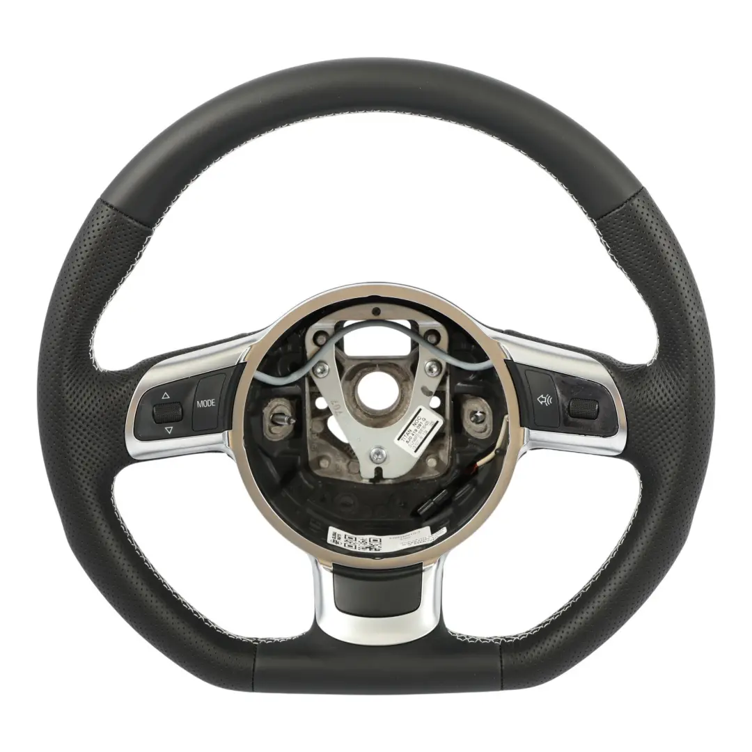 Audi A3 8P Volante NUOVO In Pelle Nera Fondo Piatto Filo Bianco 8J0419091G