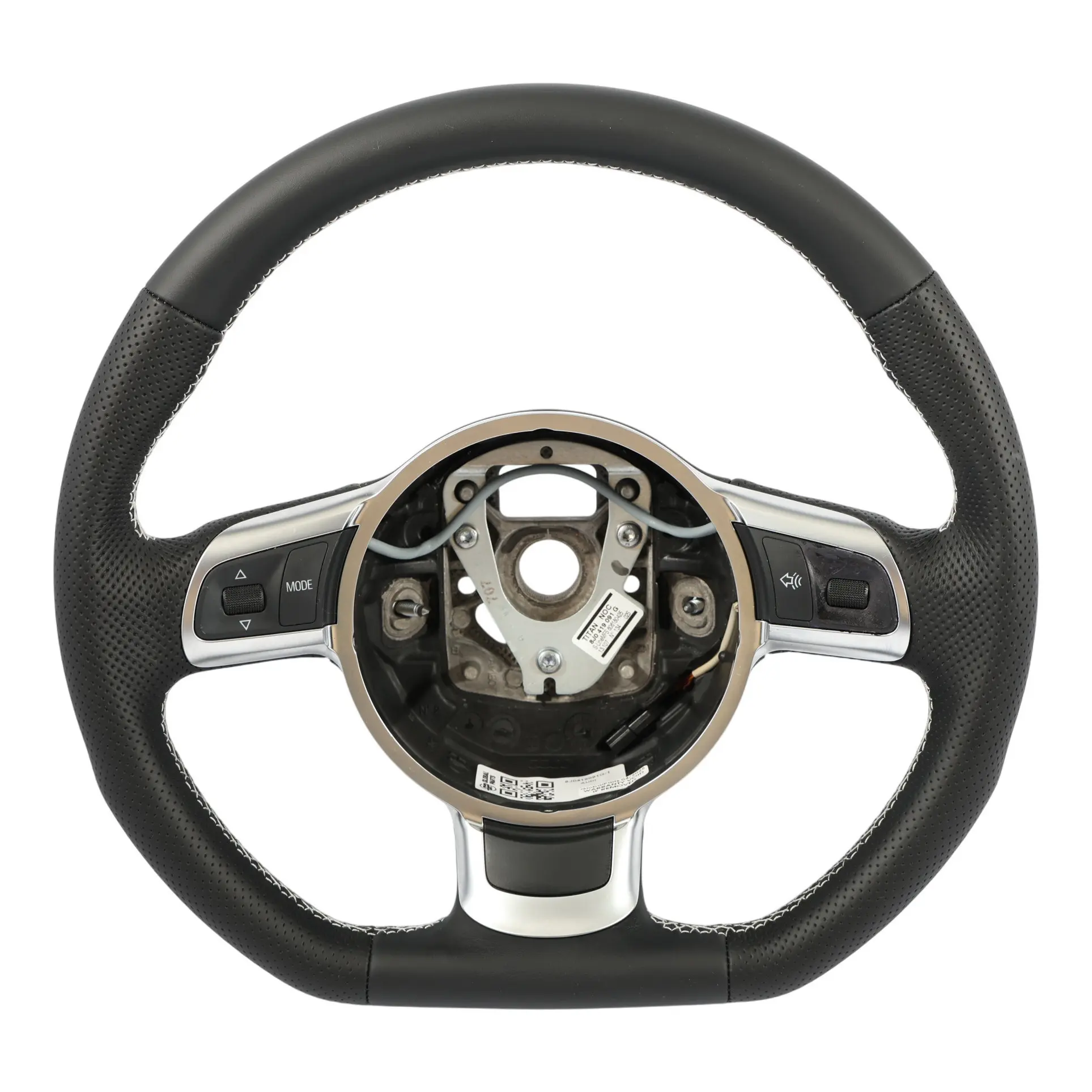 Audi A3 8P Volante NUOVO In Pelle Nera Fondo Piatto Filo Bianco 8J0419091G