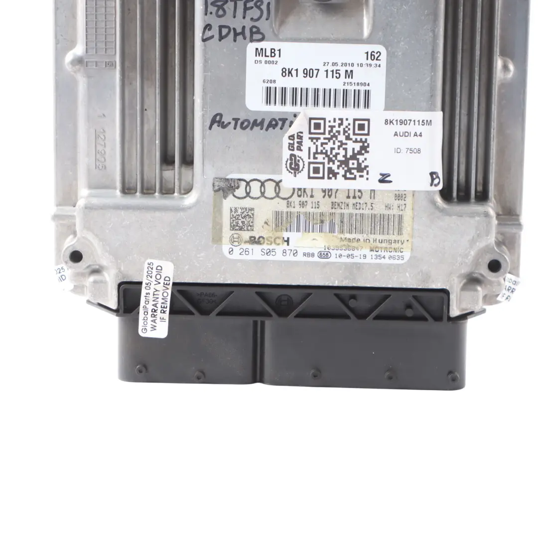 Audi A4 B8 A5 8T 1.8 TFSI CDHB 160HP Engine Control ECU 8K1907115M Automatic