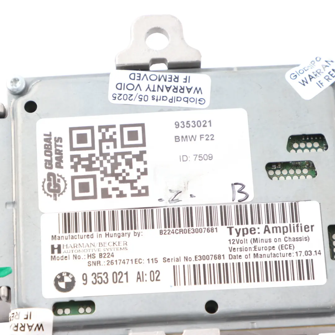Audio Amplifier BMW F20 F21 F22 Harman/Becker Active Sound Design System 9353021