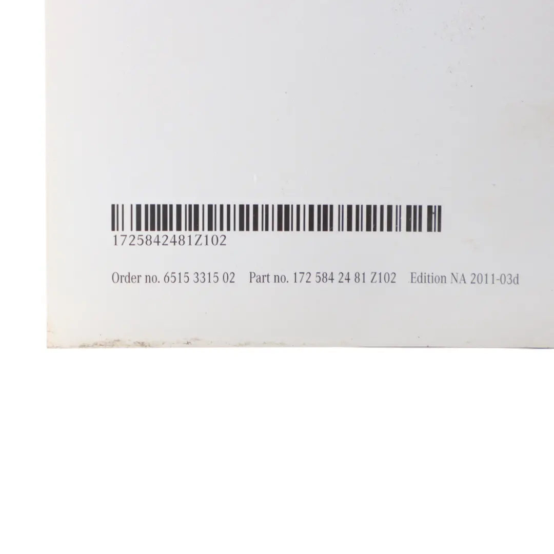 Mercedes R172 Owner's Handbook Instructions Guide Booklet Manual A1725842481