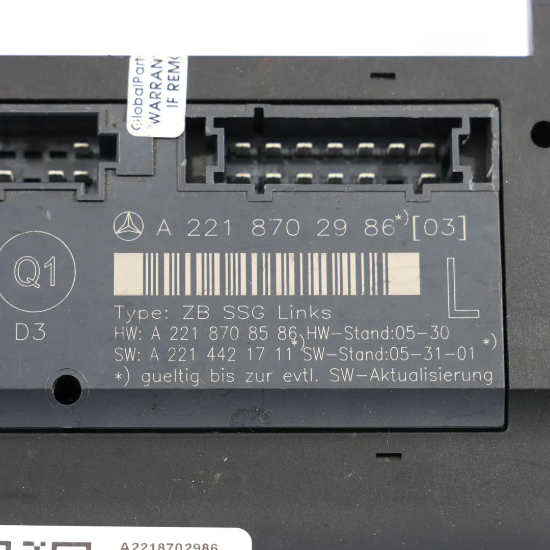 Mercedes W221 Seat Control Module SSG Unit Front Left Seat N/S A2218702986