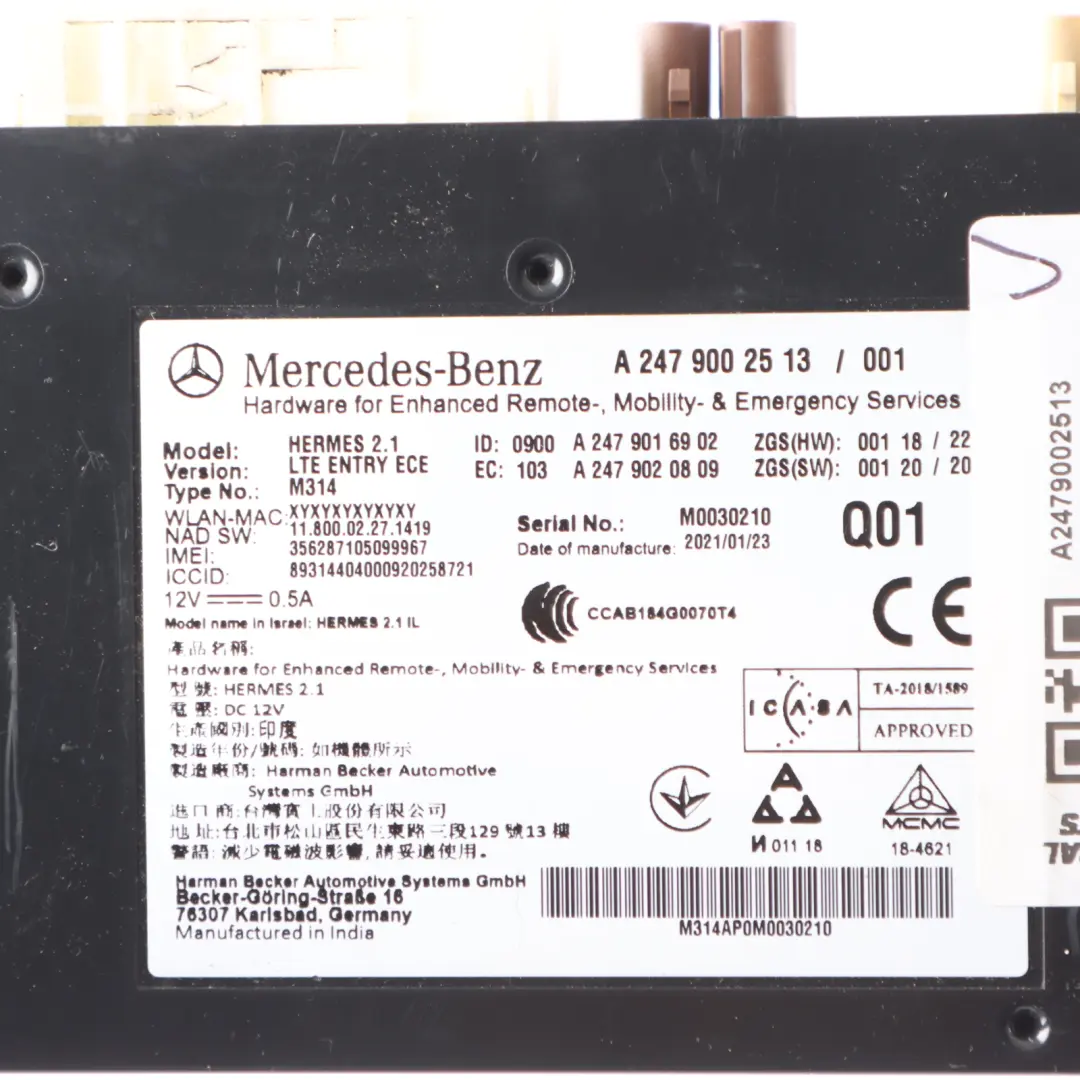 Telematic Control Module Mercedes W447 W907 W910 Telematics Unit A2479002513