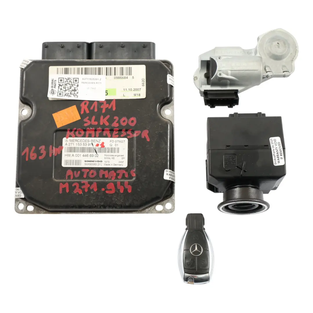 Mercedes R171 SLK 200K 184HP M271.944 Engine ECU Kit A2711535391 Key Lock