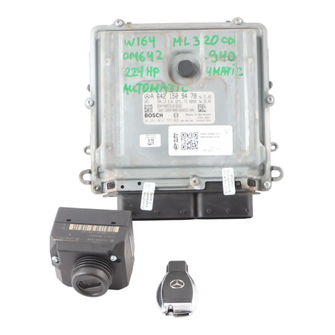 Mercedes ML320 W164 4Matic OM642.940 Engine ECU Kit Ignition + Key A6421509478