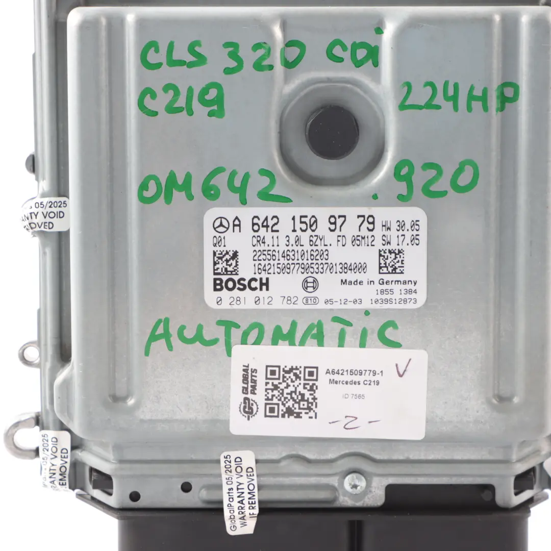 Mercedes C219 CLS 320 CDI OM642.920 224HP Engine Control ECU Set A6421509779