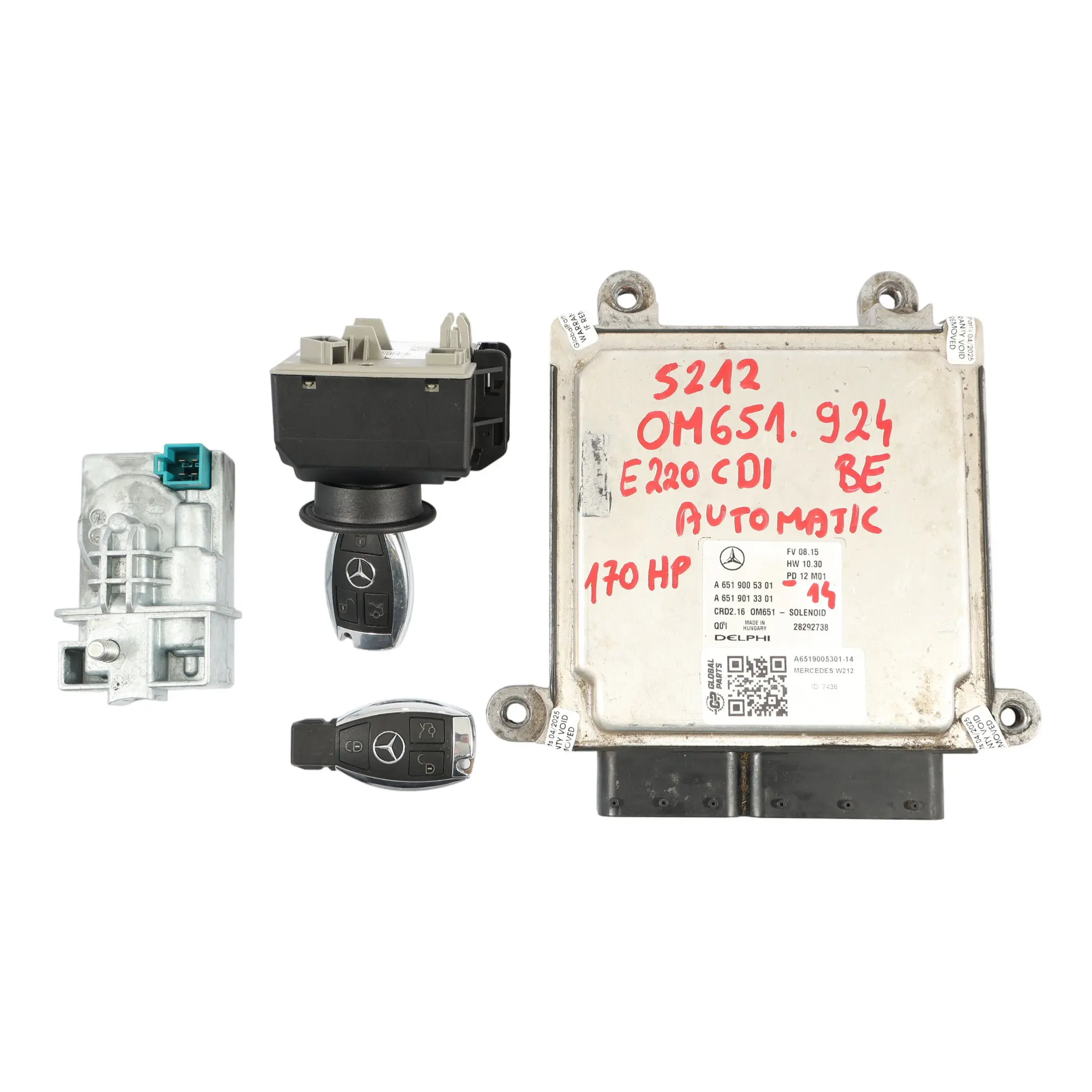 Mercedes S212 E220CDI OM651.924 170HP Engine Control Unit ECU Kit A6519005301