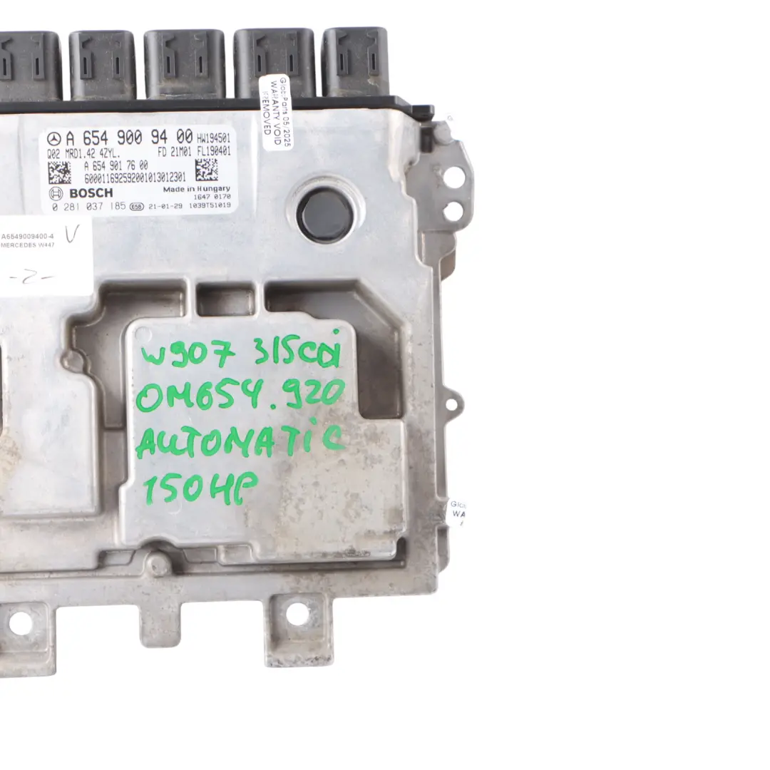 Mercedes W447 W907 W910 150HP OM654.920 Engine Control Module ECU A6549009400