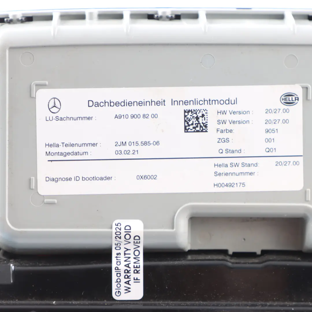 Mercedes W907 tetto luce interna anteriore lampada lettura pannello A9109008200