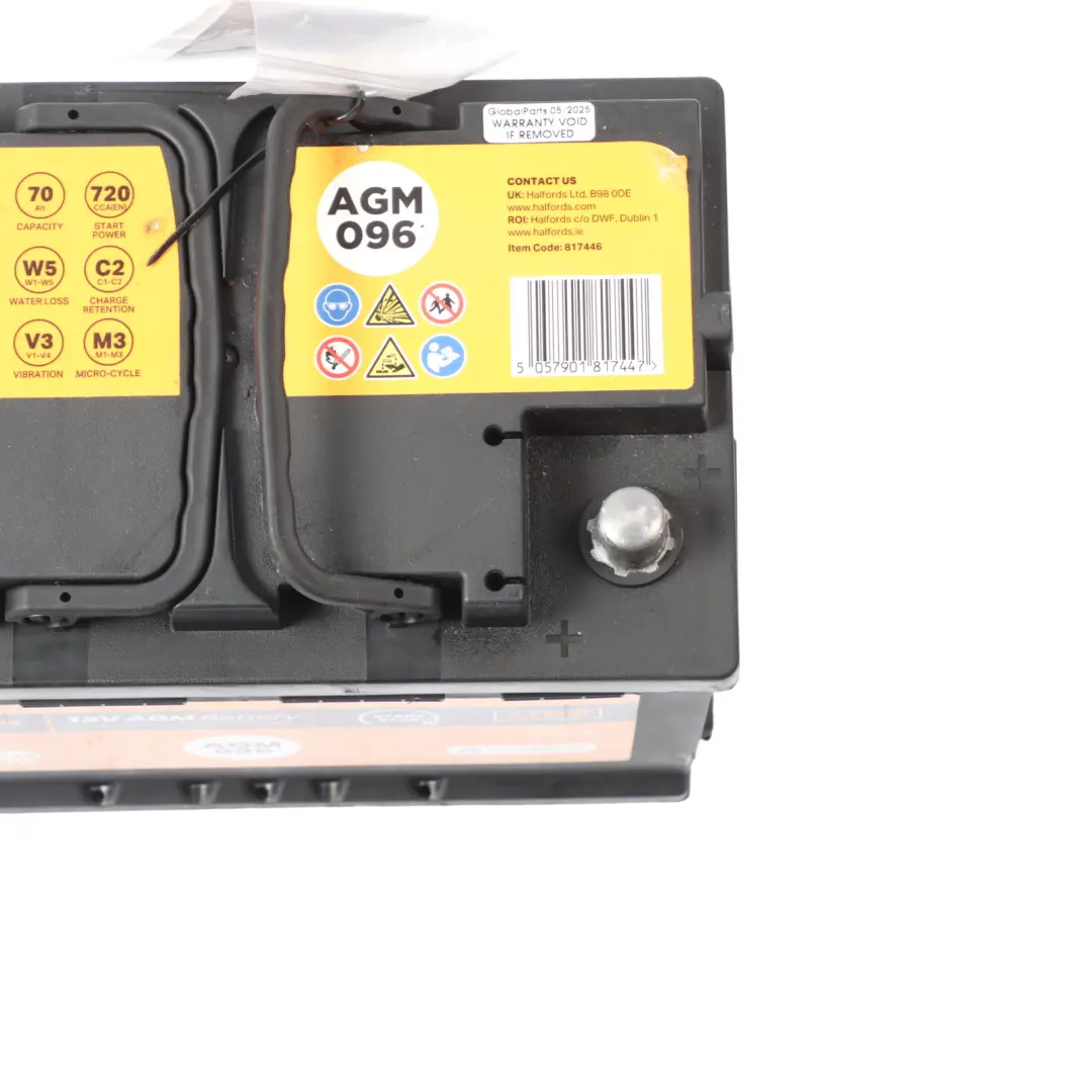 Halfords 12V AGM 096 Start Stop Accumulator Battery 70Ah 720A 