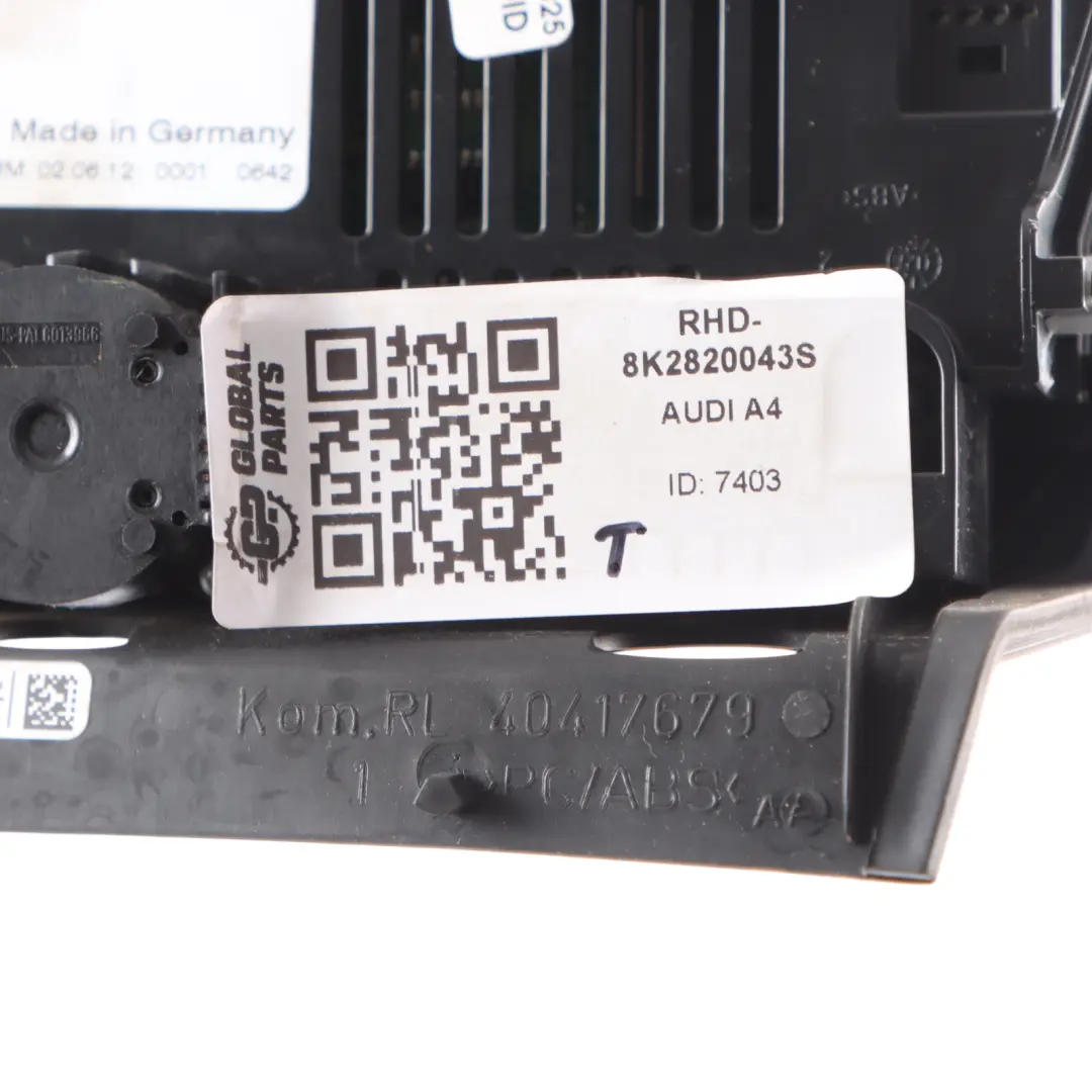Audi A4 B8 A5 8T Air Conditioning Control Panel Heater Switch 8K2820043S