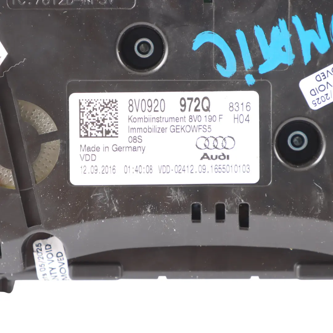 Instrument Cluster Audi A3 S3 8V Speedometer Clocks Automatic Petrol 8V0920972Q