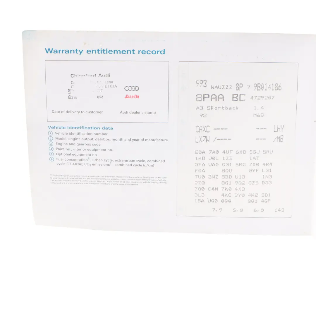 Audi A3 8P Owner's Handbook Manual Service Booklet Pouch Case Wallet Set