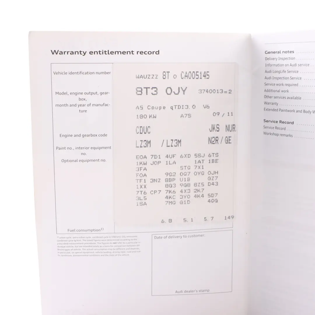 Owner's Handbook Manual Booklet Case Audi A5 8T - SKU 2825618T320 - Part number 2825618T320