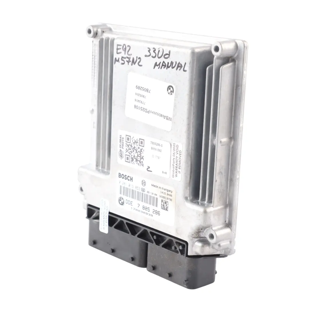 M57N2 231HP Engine Control Module ECU DDE Manual BMW E92 E93 Diesel 330d - SKU 7805286-5 - Part number 7805286