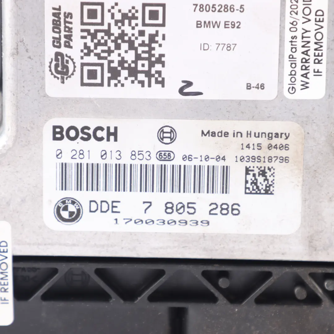 M57N2 231HP Engine Control Module ECU DDE Manual BMW E92 E93 Diesel 330d - SKU 7805286-5 - Part number 7805286
