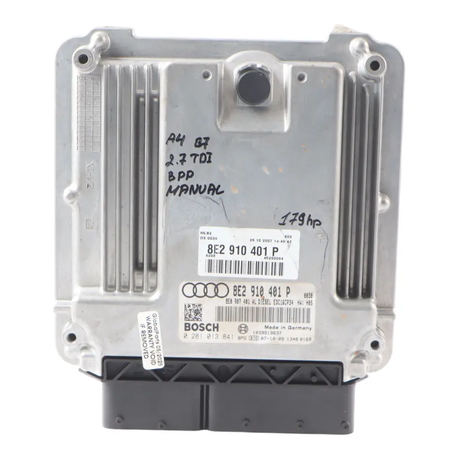 Audi A4 B7 2.7 TDI BPP 179HP Diesel Engine Unit Module ECU 8E2910401P Manual