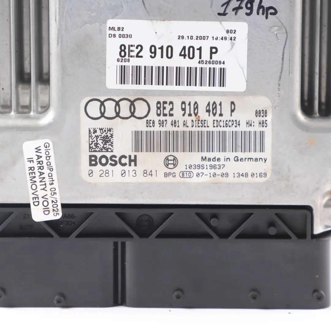 Audi A4 B7 2.7 TDI BPP 179HP Diesel Engine Unit Module ECU 8E2910401P Manual 