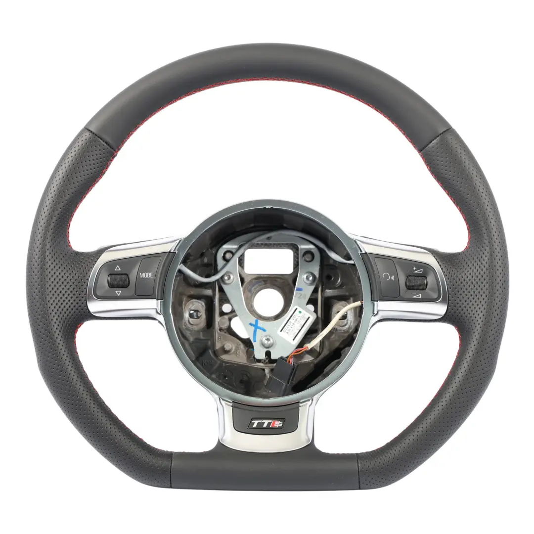 Audi TTS 8J Steering Wheel NEW Black Leather Flat Bottom Red Threads 8J0419091L