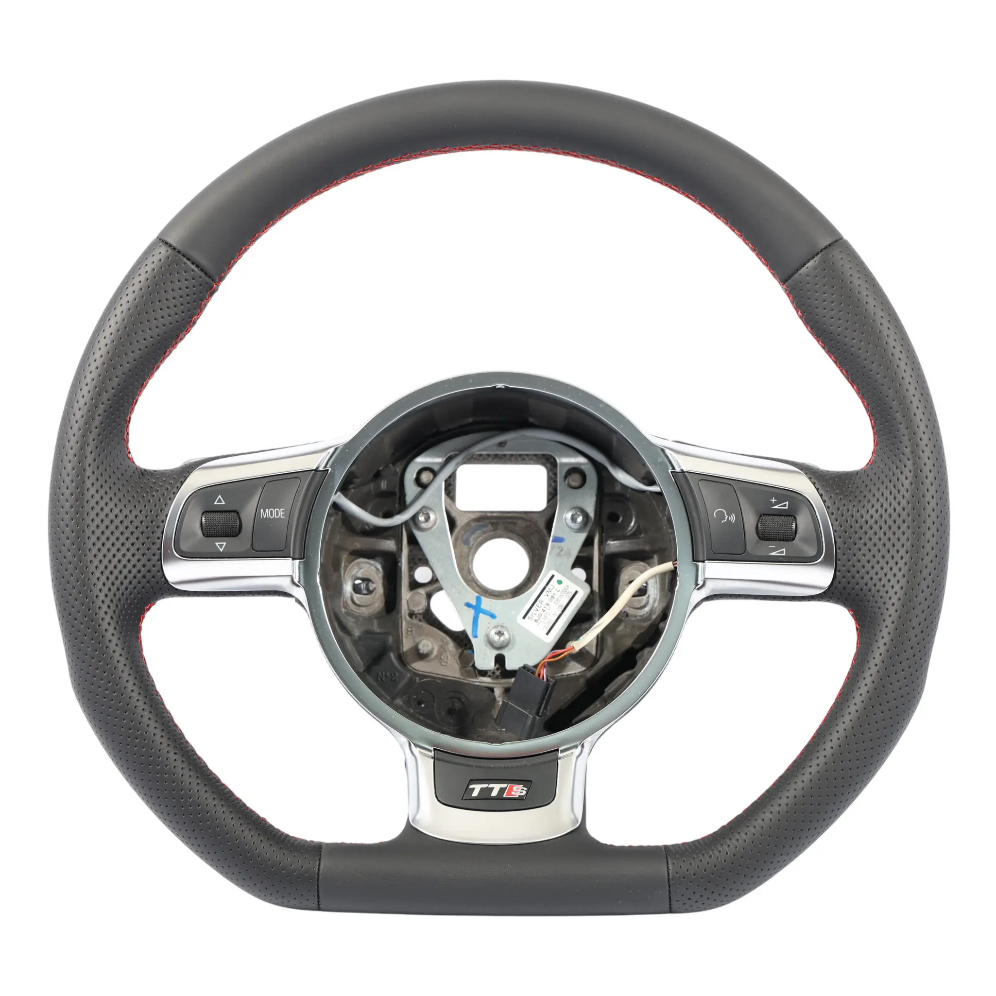 Audi TTS 8J Steering Wheel NEW Black Leather Flat Bottom Red Threads 8J0419091L