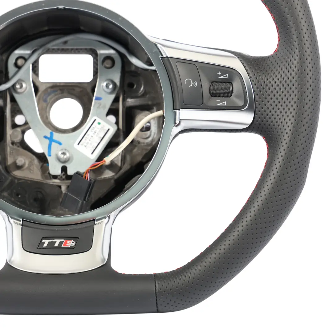 Audi TTS 8J Steering Wheel NEW Black Leather Flat Bottom Red Threads 8J0419091L