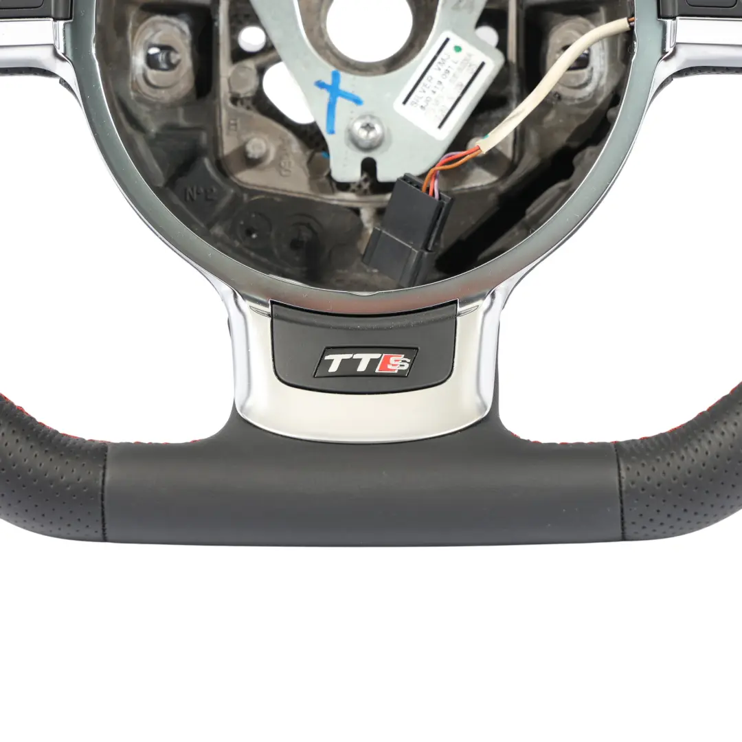 Audi TTS 8J Steering Wheel NEW Black Leather Flat Bottom Red Threads 8J0419091L