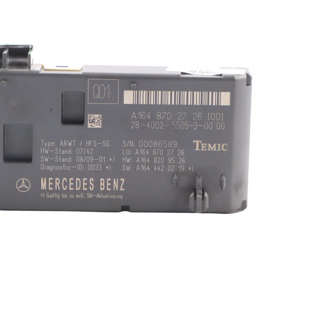 Boot Trunk Lid Tailgate Control Unit Module ECU Mercedes W164 - SKU A1648702726-1 - Part number A1648702726
