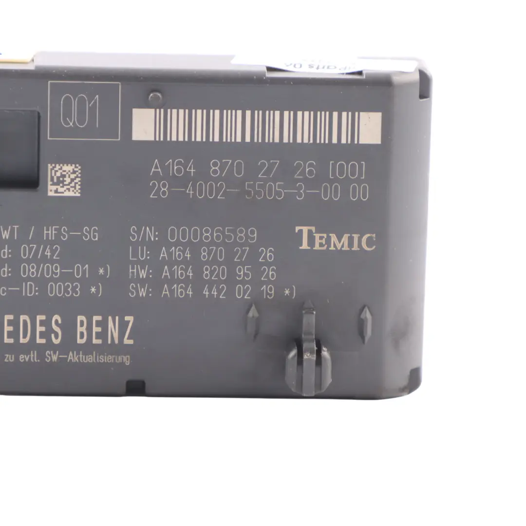 Boot Trunk Lid Tailgate Control Unit Module ECU Mercedes W164 - SKU A1648702726-1 - Part number A1648702726