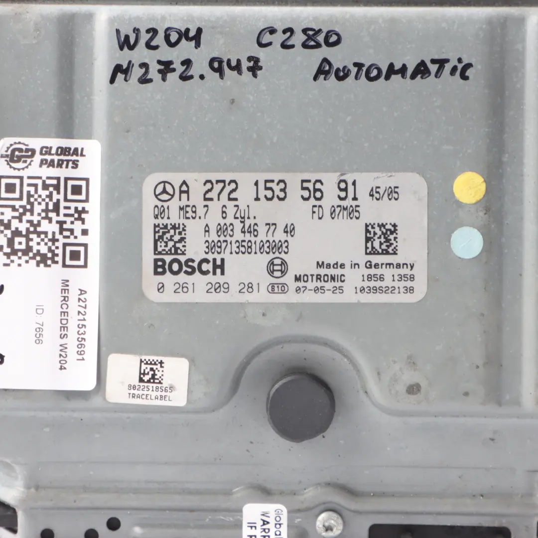 Mercedes W204 C280 M272.947 231HP Engine Unit ECU A2721535691 Automatic
