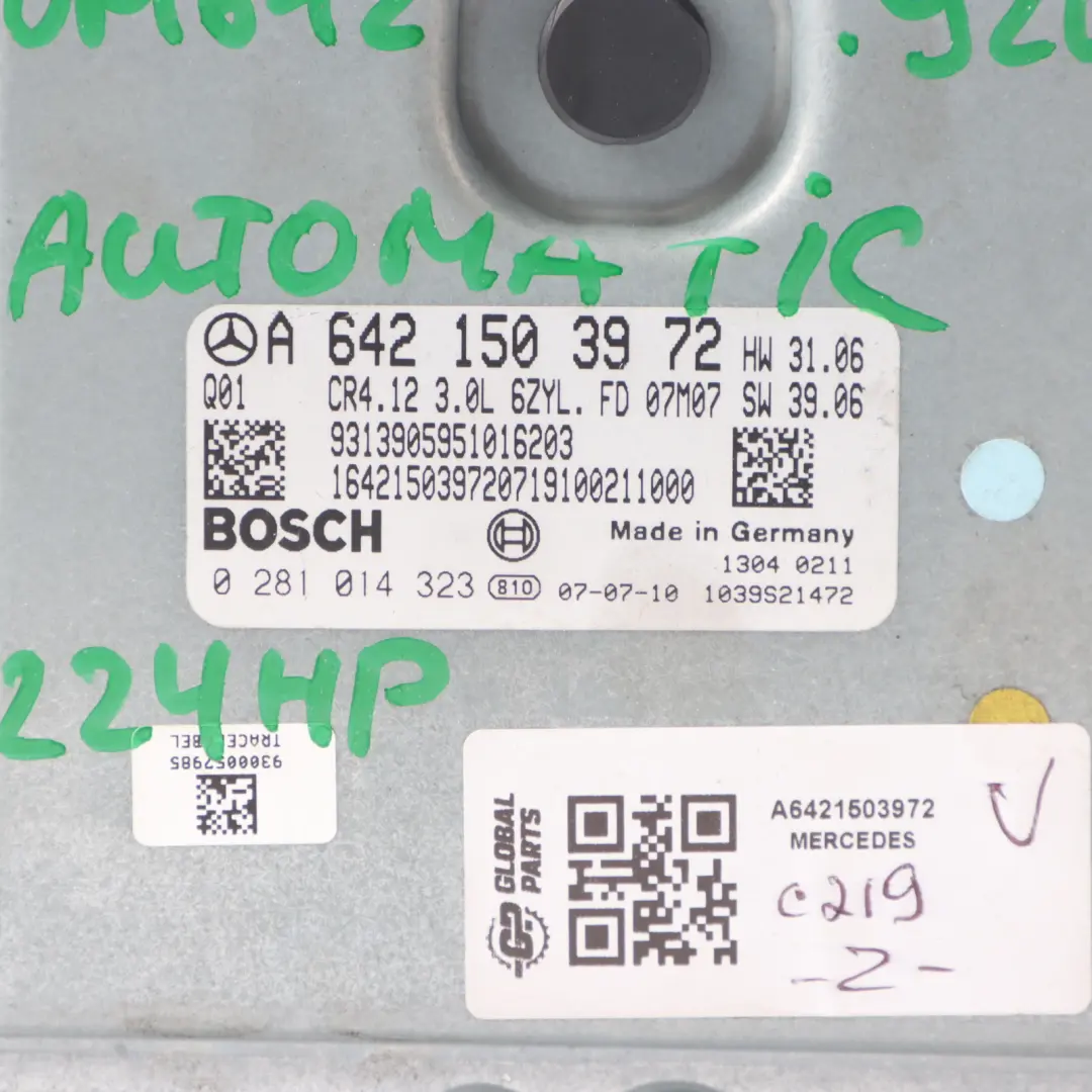 Mercedes C219 CLS 320 642.920 224HP Engine Module Unit ECU A6421503972 Automatic