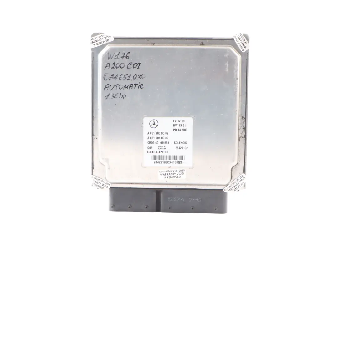 Mercedes W176 A200 CDI OM651.930 136HP Engine ECU Kit A6519009602 Automatic