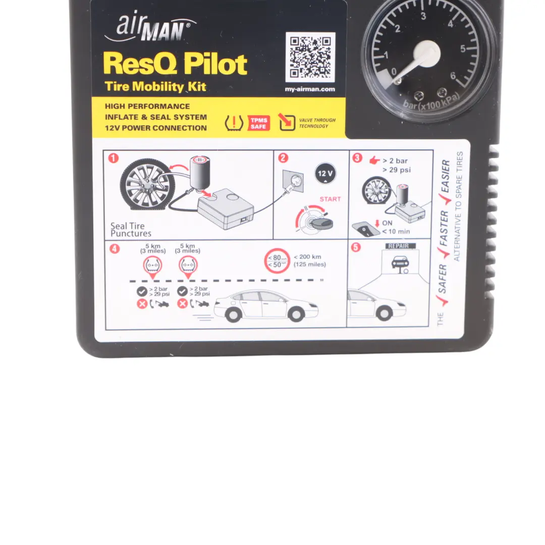 AirMan ResQ Pilot Emergency Tool Compressor Tire Wheel Pump Mobility Kit Set