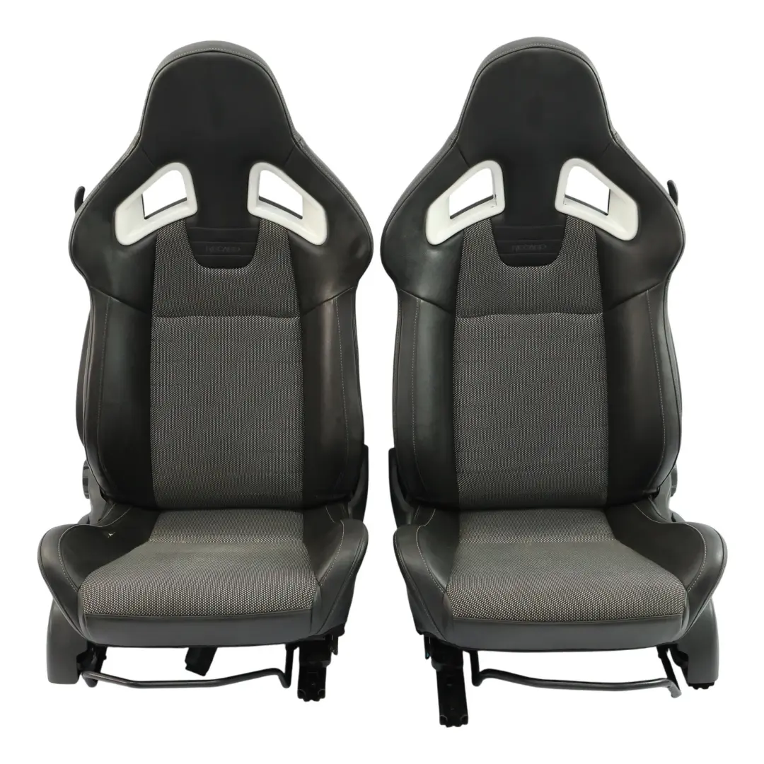 Front Sport Seat Seats Recaro Half Leather Black Grey Vauxhall Corsa D VXR - SKU CORSA-D-SEAT-RECARO-SET - Part number CORSA-D-SEAT-RECARO-SET