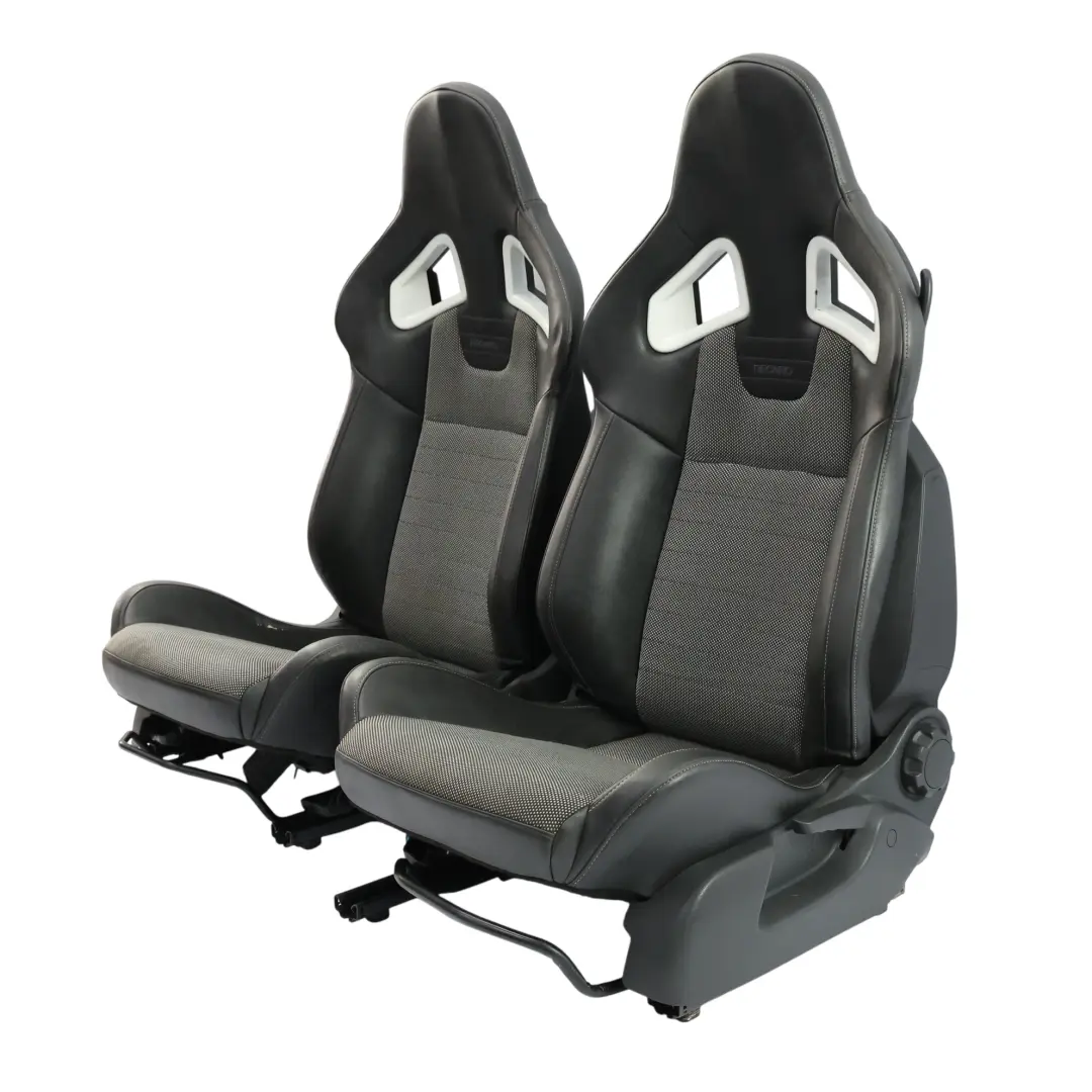 Front Sport Seat Seats Recaro Half Leather Black Grey Vauxhall Corsa D VXR - SKU CORSA-D-SEAT-RECARO-SET - Part number CORSA-D-SEAT-RECARO-SET