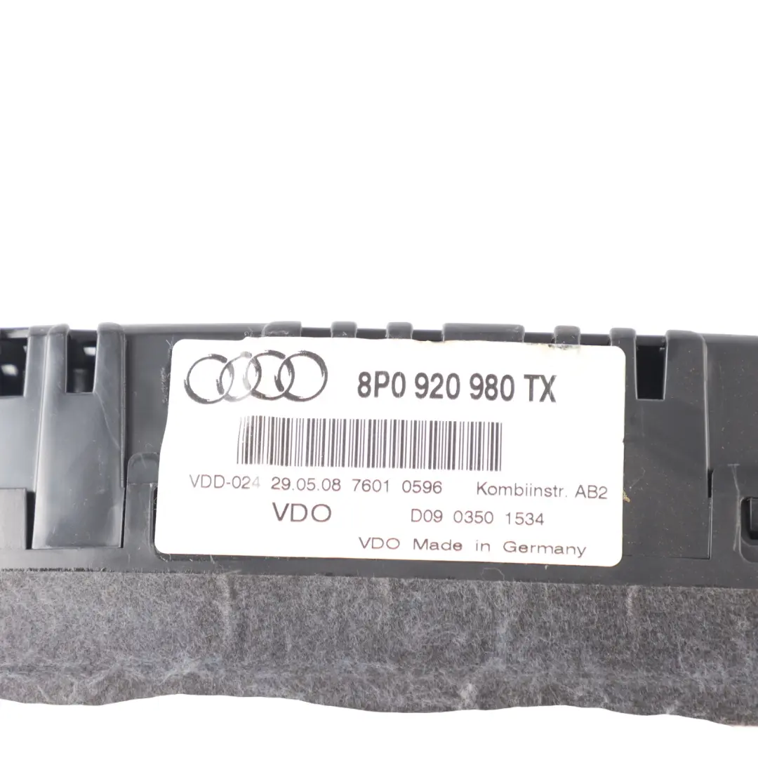 Instrument Cluster Speedometer Cluster Manual Audi A3 8P Petrol - SKU RHD-8P0920980TX - Part number 8P0920980TX