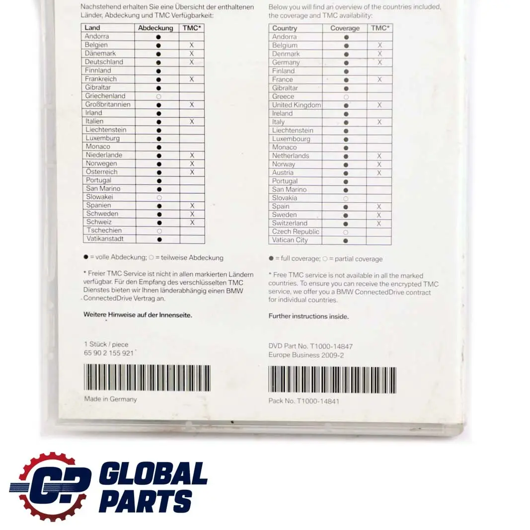 BMW DVD Road Map Europe Business 2009-2 2155921 65902155921