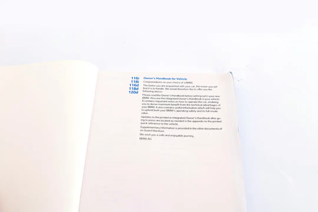 BMW 1 Series F20 Owner's Handbook Instructions iDrive Pouch Case Wallet