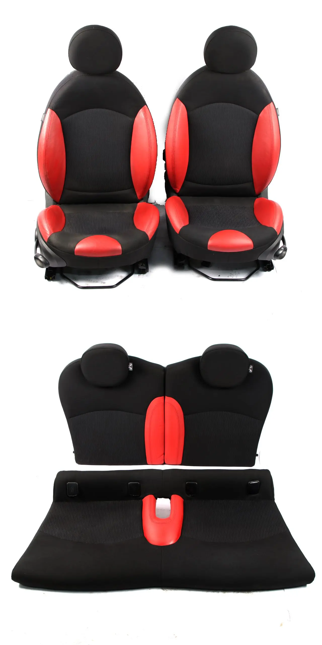 Seats Mini Cooper R56 Sport Fabric Cloth / Red Leather Front Rear Seat Set 