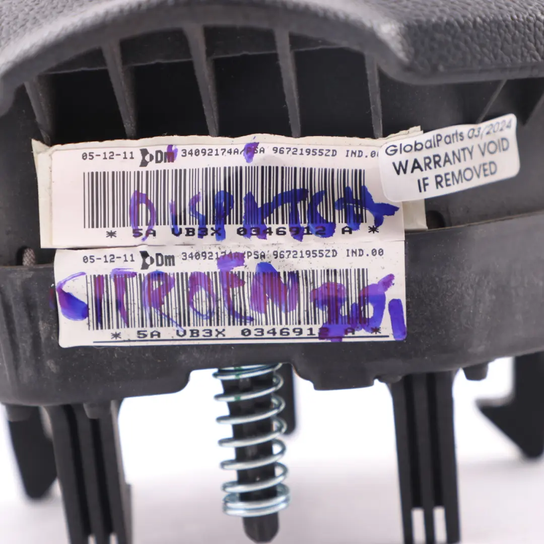Citroen Berlingo Dispatch Steering Wheel Air Module Driver Side Black 34092174A