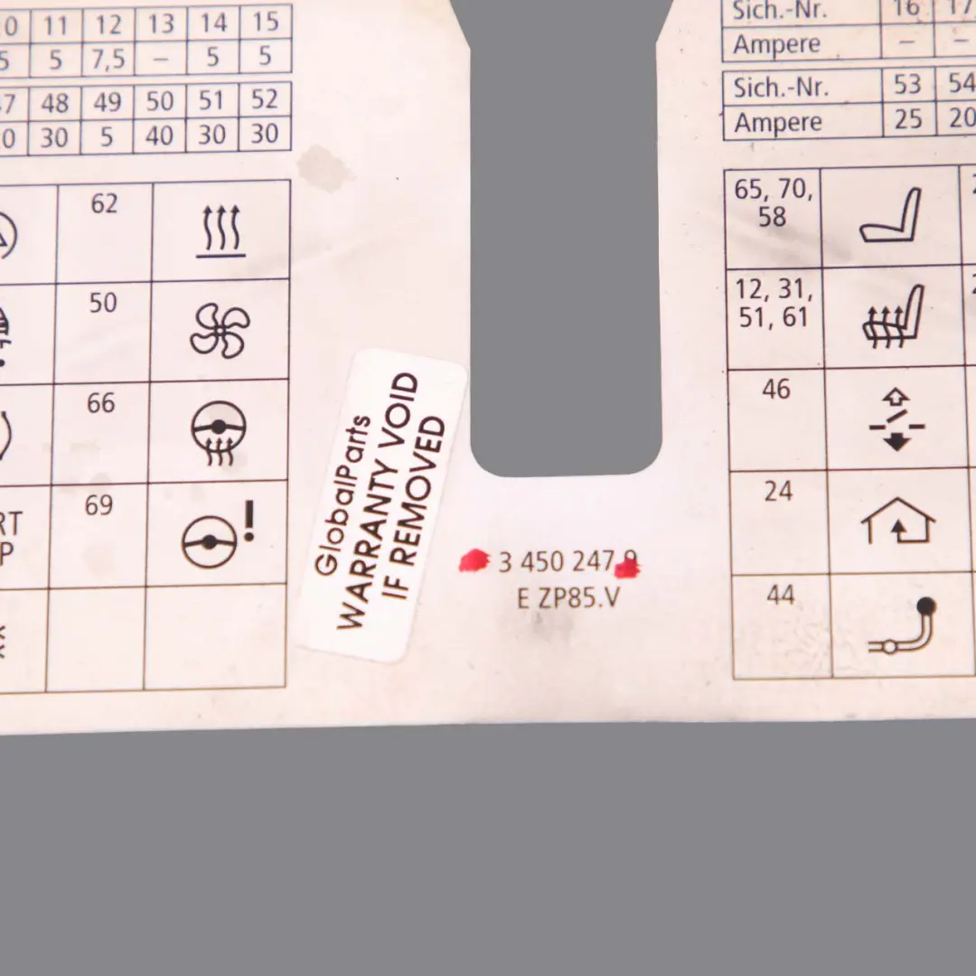 BMW X3 E83 LCI Tarjeta Mapa Caja de fusibles Diagrama agrupación 3450247